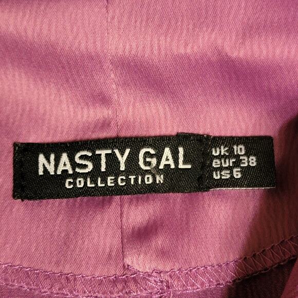 Nasty Gal Slip Dress Womens Sz 6 Purple Plunge V Neck Mini Satin Low Back Party - Picture 7 of 8